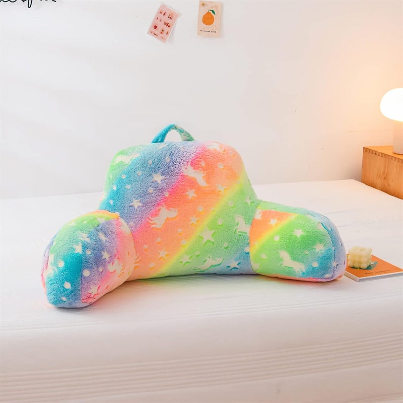 Aimuan Reading Pillow Glow in The Dark Bed Rest Wedge Kids Glow Backrest Pillow Dinosaur Print with Arms Back Support for Sitting Up in Bed Cushion, Pink-Yellow - Image 5